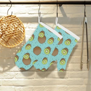 Kiwi Blue Background Heat Resistant Oven Mitts Pot Holders Set