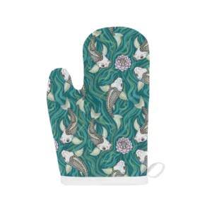 Koi Fish Carp Fish Lotus Pattern Heat Resistant Oven Mitts Pot Holders Set