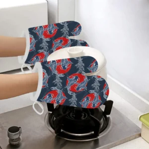 Koi Fish Carp Fish Hand Drawn Japanese Art Heat Resistant Oven Mitts Pot Holders Set