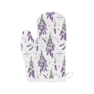 Lavender Flower Design Pattern Heat Resistant Oven Mitts Pot Holders Set