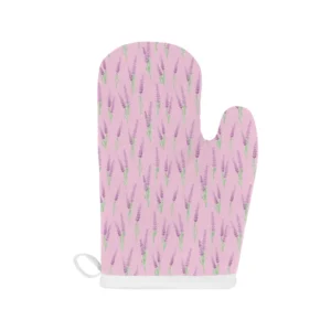 Lavender Pattern Pink Background Heat Resistant Oven Mitts Pot Holders Set