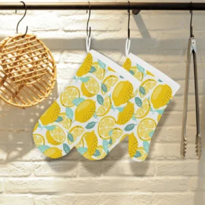 Lemon Design Pattern Heat Resistant Oven Mitts Pot Holders Set