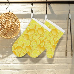Lemon Pattern Heat Resistant Oven Mitts Pot Holders Set