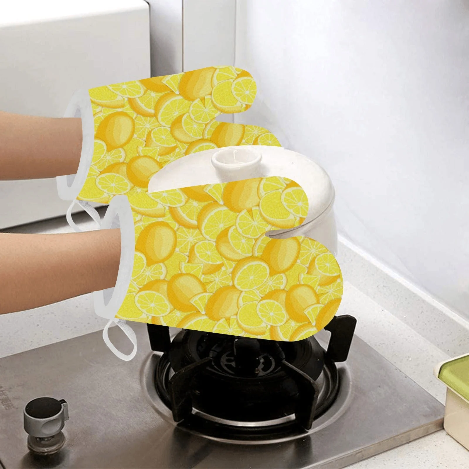 Lemon Pattern Heat Resistant Oven Mitts Pot Holders Set Lemon Pattern Heat Resistant Oven Mitts Pot Holders Set