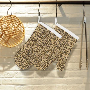 Leopard Skin Print Heat Resistant Oven Mitts Pot Holders Set
