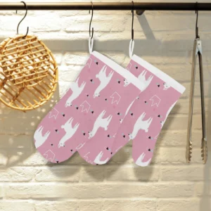 Llama Alpaca Pink Background Heat Resistant Oven Mitts Pot Holders Set