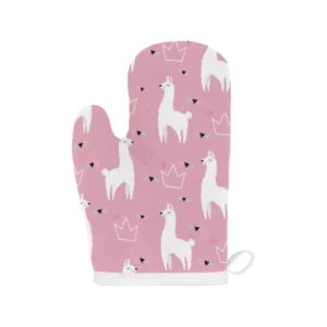 Llama Alpaca Pink Background Heat Resistant Oven Mitts Pot Holders Set