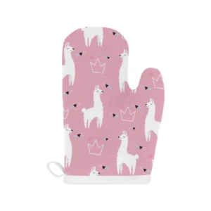 Llama Alpaca Pink Background Heat Resistant Oven Mitts Pot Holders Set
