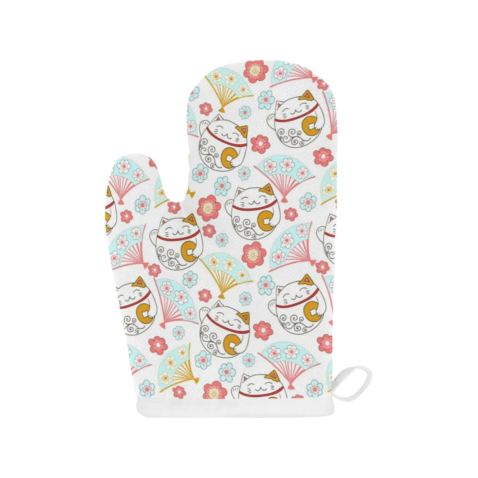 Maneki Neko Cat Fan Sakura Heat Resistant Oven Mitts Pot Holders Set Maneki Neko Cat Fan Sakura Heat Resistant Oven Mitts Pot Holders Set