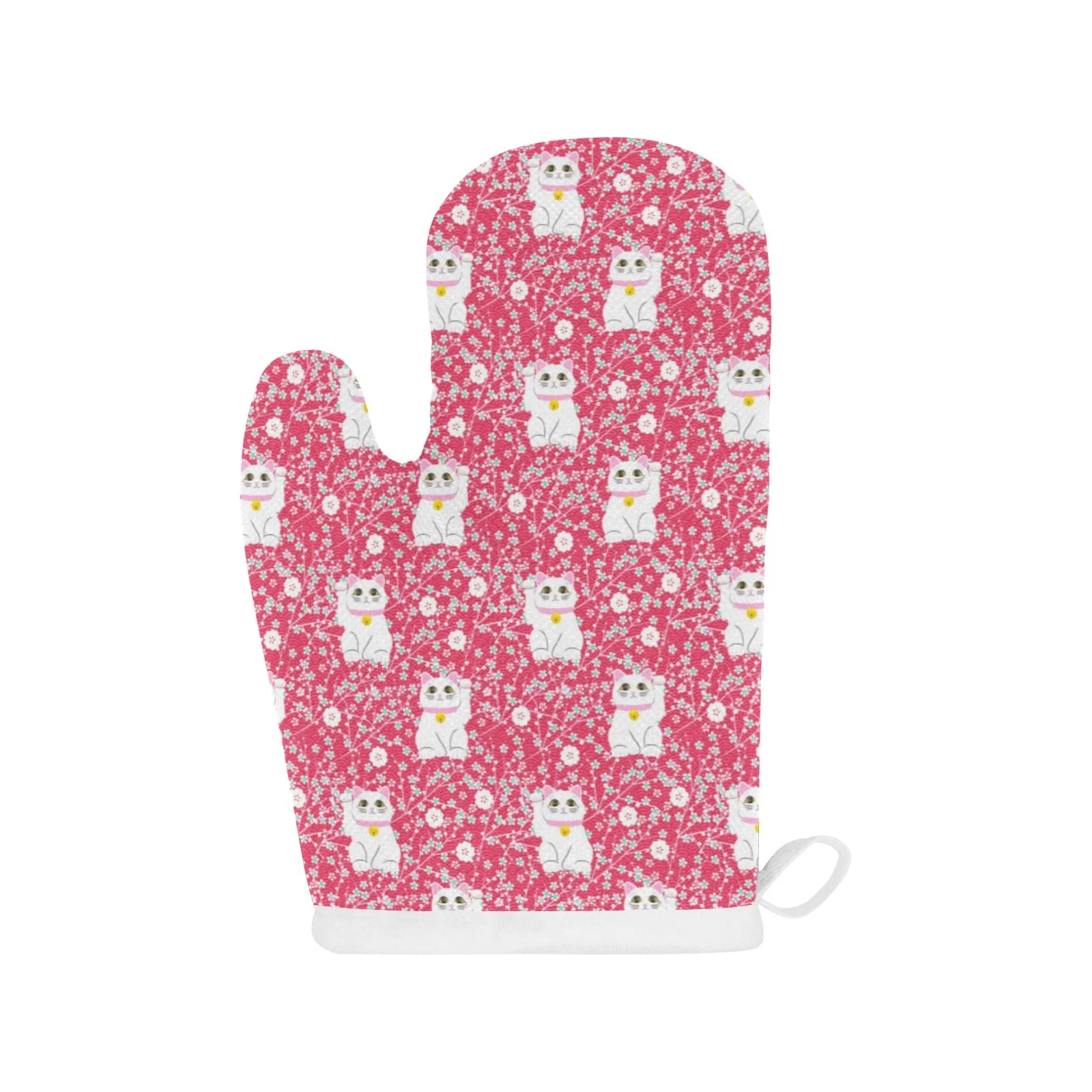 Maneki Neko Cat Sakura Pink Background Heat Resistant Oven Mitts Pot Holders Set Maneki Neko Cat Sakura Pink Background Heat Resistant Oven Mitts Pot Holders Set