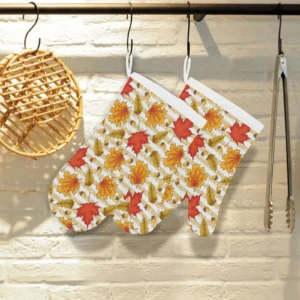 Maple Leaf Oak Leaf Acorns Beige Striped Background Heat Resistant Oven Mitts Pot Holders Set