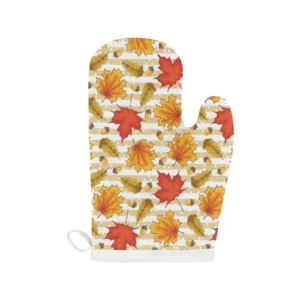 Maple Leaf Oak Leaf Acorns Beige Striped Background Heat Resistant Oven Mitts Pot Holders Set