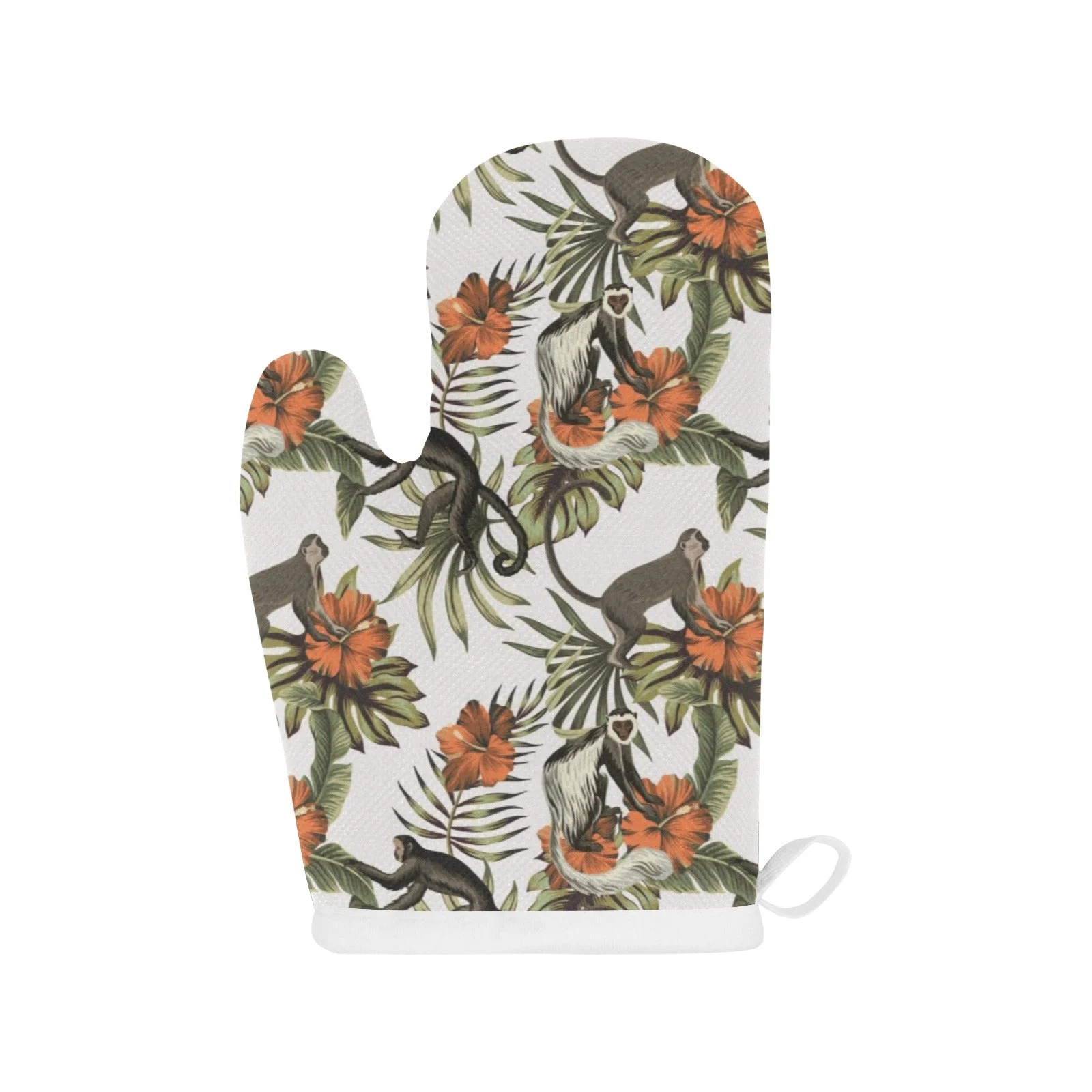 Monkey Red Hibiscus Flower Palm Leaves Floral Pattern Heat Resistant Oven Mitts Pot Holders Set Monkey Red Hibiscus Flower Palm Leaves Floral Pattern Heat Resistant Oven Mitts Pot Holders Set