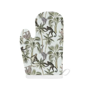 Monkey Sloth Lemur Palm Trees Pattern Heat Resistant Oven Mitts Pot Holders Set
