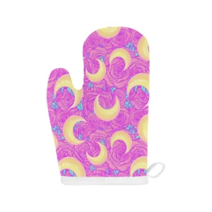 Moon Pink Rose Background Heat Resistant Oven Mitts Pot Holders Set