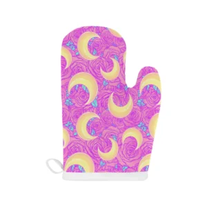 Moon Pink Rose Background Heat Resistant Oven Mitts Pot Holders Set