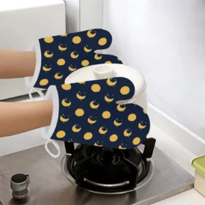 Moon Star Pattern Heat Resistant Oven Mitts Pot Holders Set
