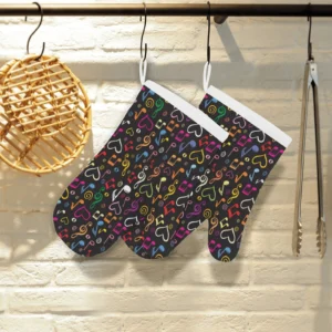 Music Notes Pattern Print Design 02 Heat Resistant Oven Mitts & Pot Holders Set