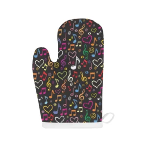 Music Notes Pattern Print Design 02 Heat Resistant Oven Mitts & Pot Holders Set