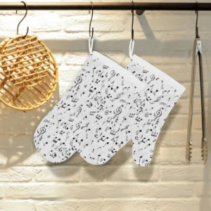 Music Notes Pattern Print Design 04 Heat Resistant Oven Mitts & Pot Holders Set