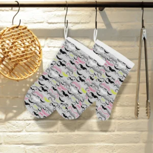 Mustache Beard Pattern Print Design 02 Heat Resistant Oven Mitts & Pot Holders Set