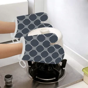 Nautical Steering Wheel Rope Pattern Heat Resistant Oven Mitts Pot Holders Set