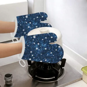 Night Sky Star Pattern Heat Resistant Oven Mitts Pot Holders Set