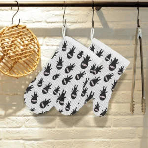 Ninja Pattern Plaid Background Heat Resistant Oven Mitts Pot Holders Set