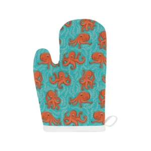 Octopus Turquoise Background Heat Resistant Oven Mitts Pot Holders Set