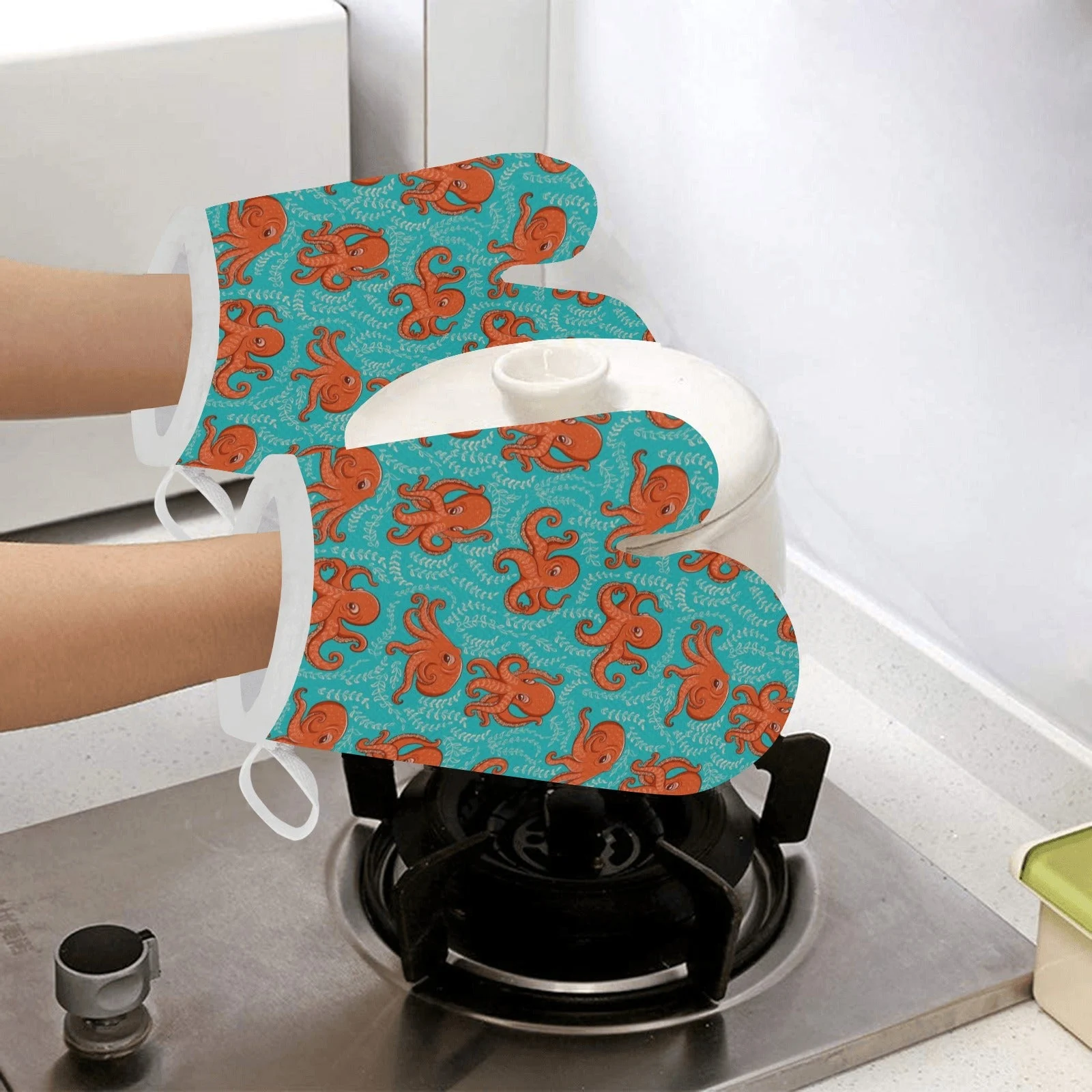 Octopus Turquoise Background Heat Resistant Oven Mitts Pot Holders Set Octopus Turquoise Background Heat Resistant Oven Mitts Pot Holders Set