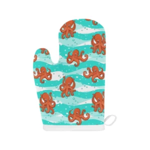 Octopuses Sea Wave Background Heat Resistant Oven Mitts Pot Holders Set