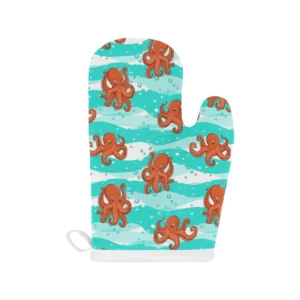 Octopuses Sea Wave Background Heat Resistant Oven Mitts Pot Holders Set