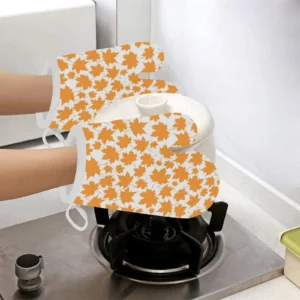 Orange Maple Leaf Pattern Heat Resistant Oven Mitts Pot Holders Set