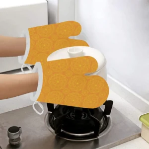 Orange Traditional Indian Element Pattern Heat Resistant Oven Mitts Pot Holders Set