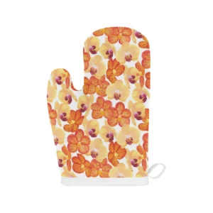 Orange Yellow Orchid Flower Pattern Background Heat Resistant Oven Mitts Pot Holders Set