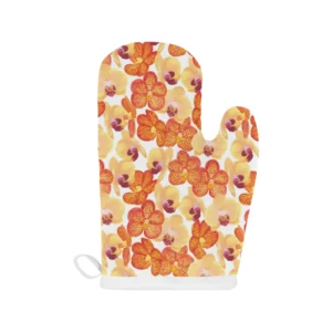 Orange Yellow Orchid Flower Pattern Background Heat Resistant Oven Mitts Pot Holders Set