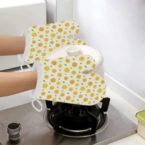 Oranges Leaves Pattern Heat Resistant Oven Mitts Pot Holders Set