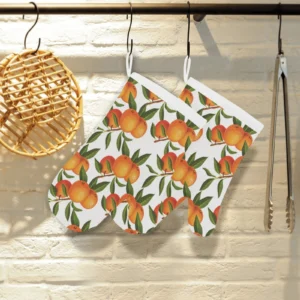 Oranges Pattern Background Heat Resistant Oven Mitts Pot Holders Set