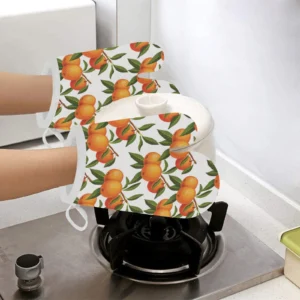 Oranges Pattern Background Heat Resistant Oven Mitts Pot Holders Set