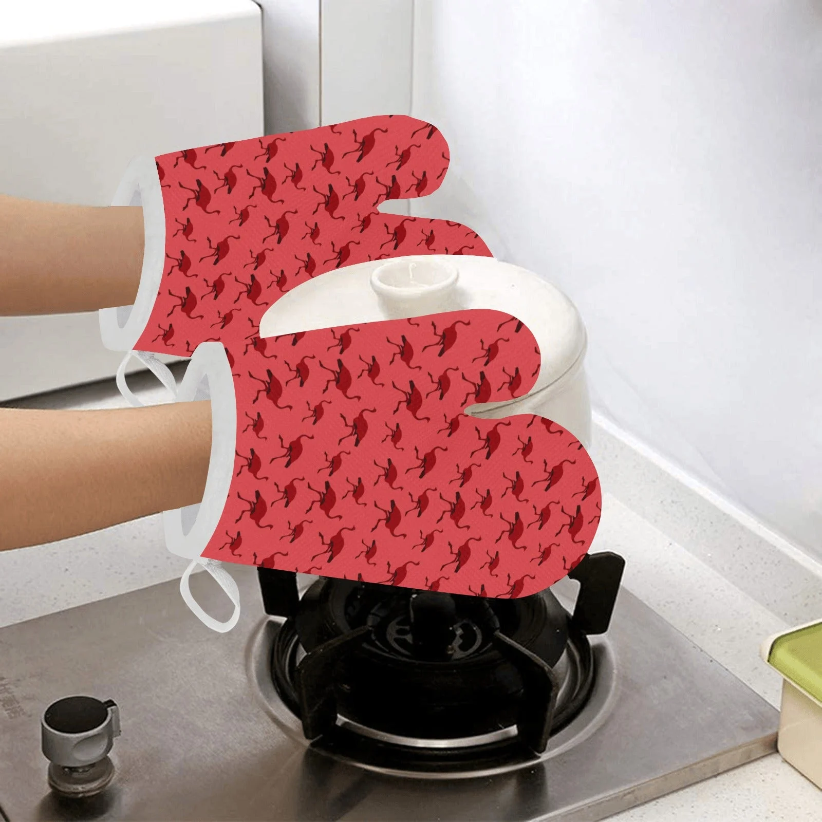 Ostrich Pattern Print Design 03 Heat Resistant Oven Mitts & Pot Holders Set Ostrich Pattern Print Design 03 Heat Resistant Oven Mitts & Pot Holders Set