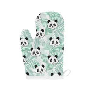 Panda Pattern Tropical Leaves Background Heat Resistant Oven Mitts Pot Holders Set