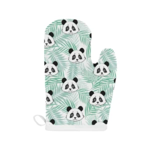 Panda Pattern Tropical Leaves Background Heat Resistant Oven Mitts Pot Holders Set