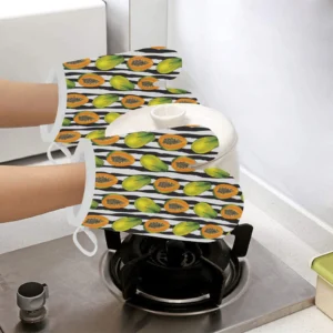 Papaya Design Pattern Heat Resistant Oven Mitts Pot Holders Set
