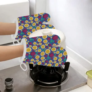 Passion Fruit Blue Background Heat Resistant Oven Mitts Pot Holders Set