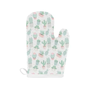 Pastel Color Cactus Pattern Heat Resistant Oven Mitts Pot Holders Set