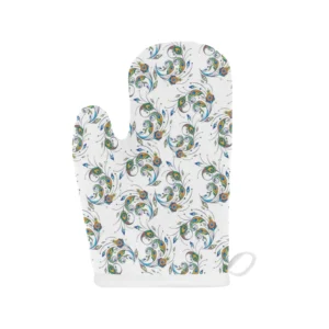 Peacock Feather Pattern Heat Resistant Oven Mitts Pot Holders Set