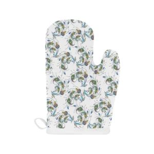 Peacock Feather Pattern Heat Resistant Oven Mitts Pot Holders Set