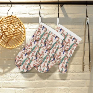 Peacock Tropical Flower Pattern Heat Resistant Oven Mitts Pot Holders Set