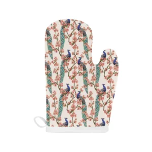 Peacock Tropical Flower Pattern Heat Resistant Oven Mitts Pot Holders Set