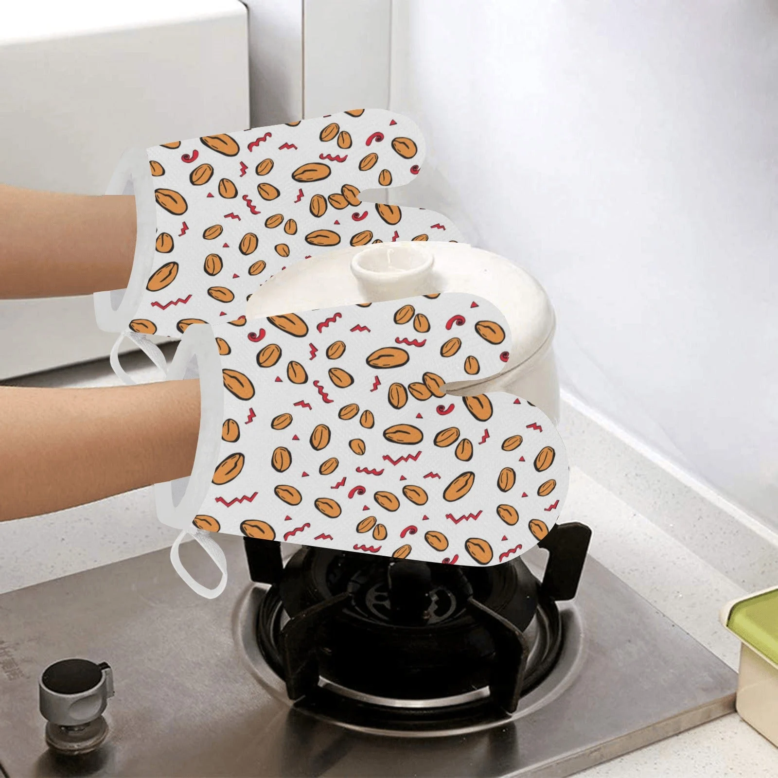 Peanuts Pattern Background Heat Resistant Oven Mitts Pot Holders Set Peanuts Pattern Background Heat Resistant Oven Mitts Pot Holders Set